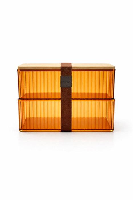Hermia Set de Cajas de Almacenamiento Ámbar con Tapa de Bambú